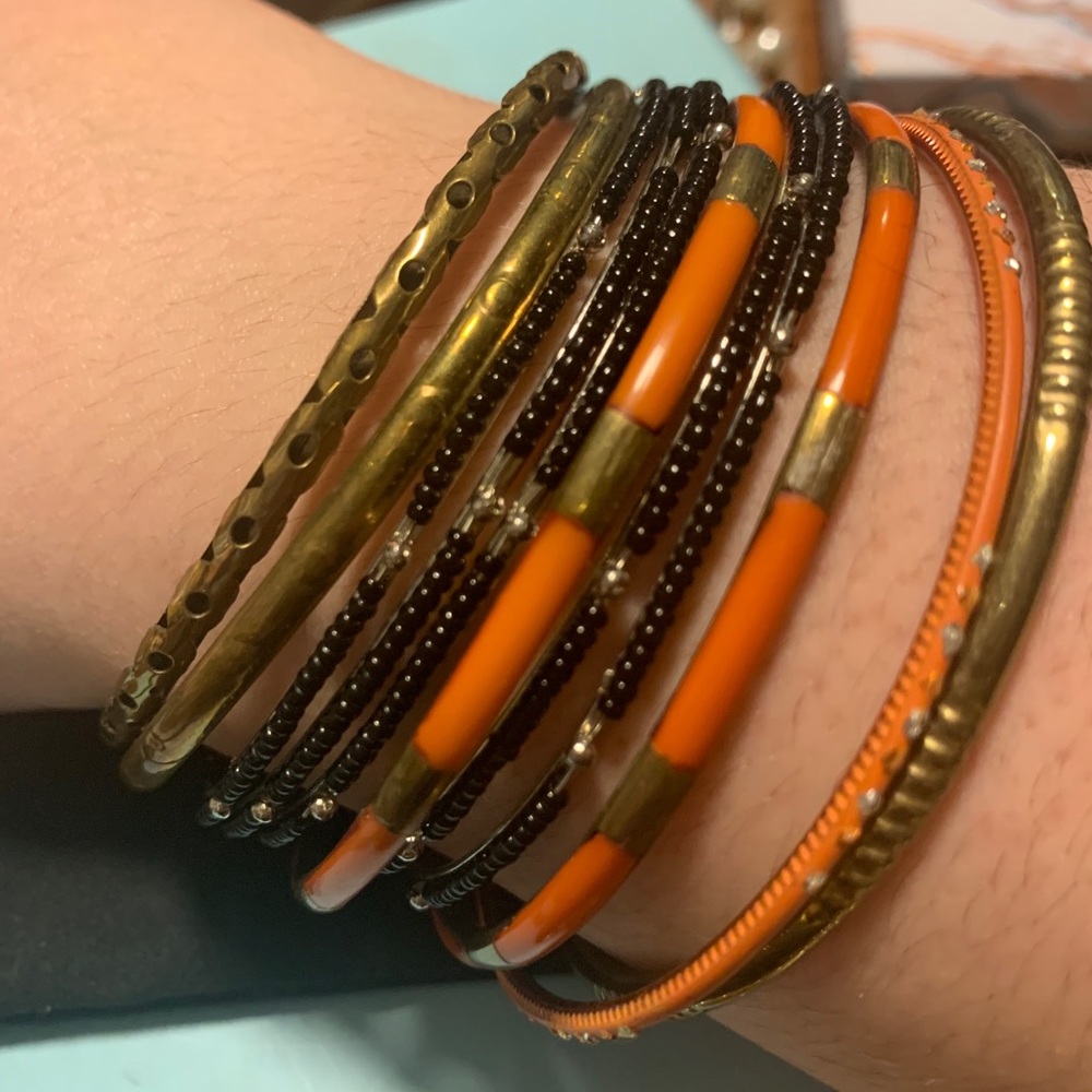 Bangle bracelet and hoop earring set.
